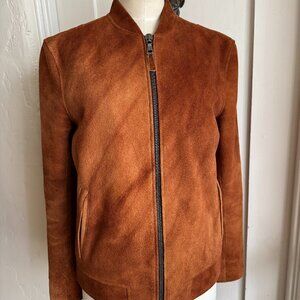 John Varvatos Brown Sheepskin Suede Moto Racing Jacket Size Medium